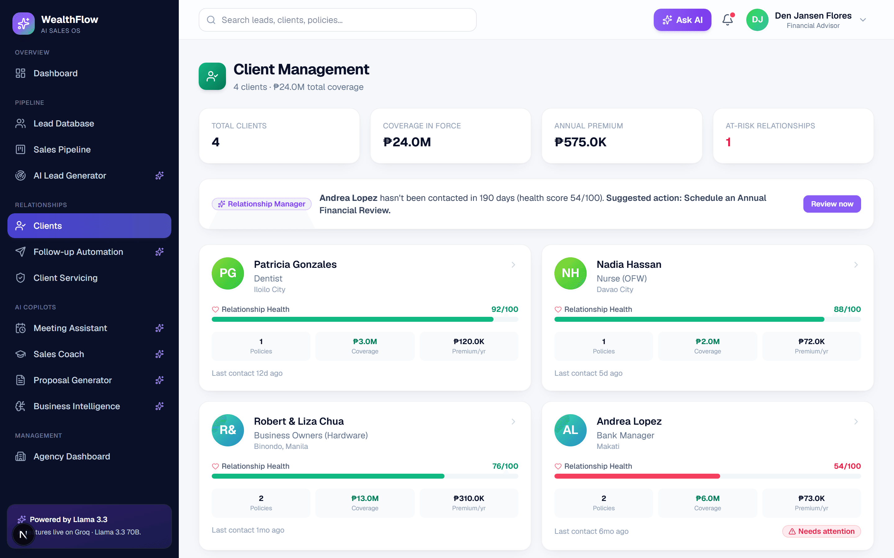 app.wealthflow.ph — Client database