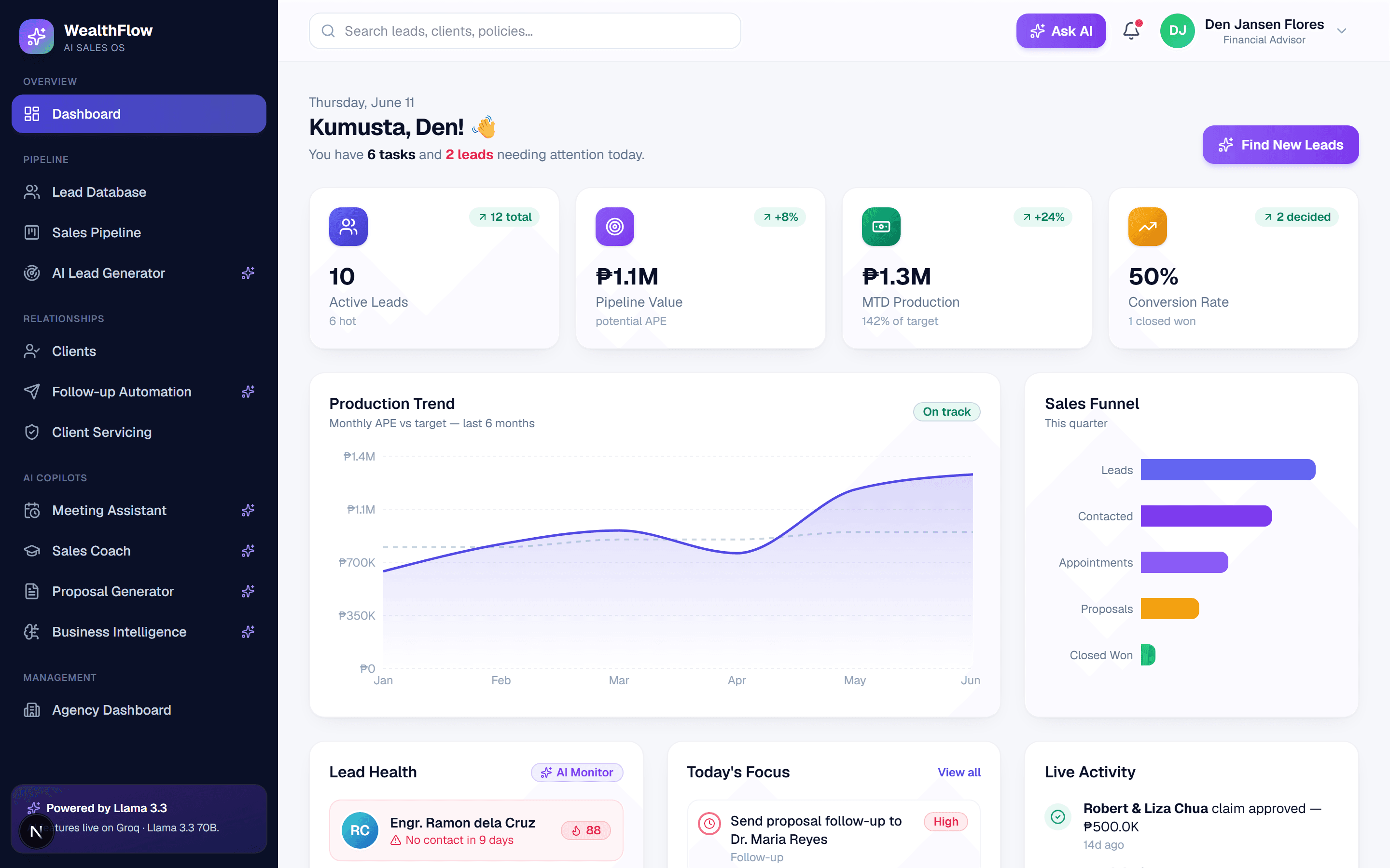 app.wealthflow.ph — Advisor dashboard