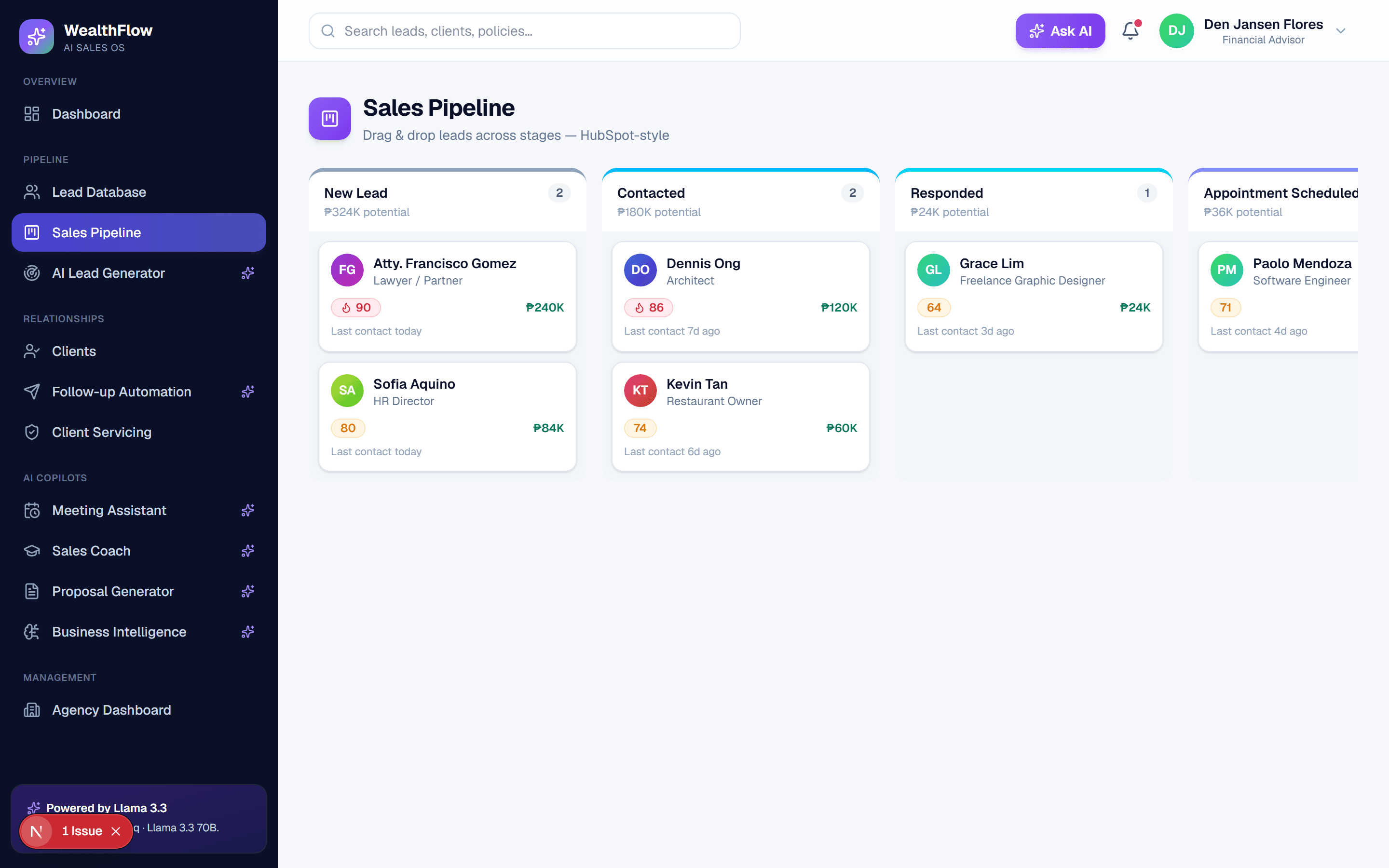 app.wealthflow.ph — Sales pipeline